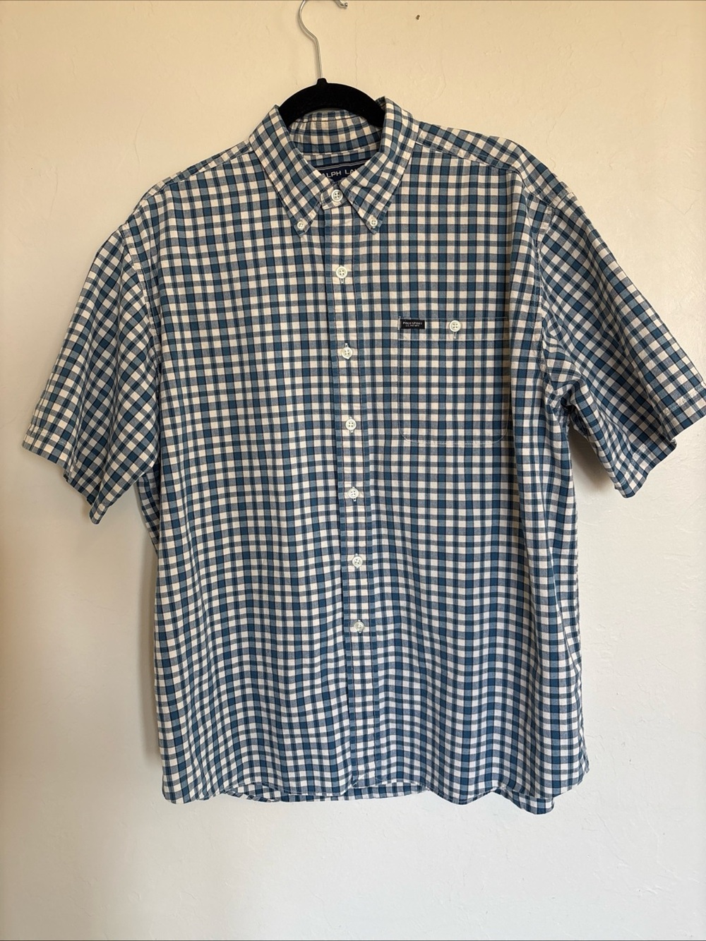 Polo Sport Ralph Lauren Shirt Mens L Plaid Short Sleeve Cotton Blue Vintage 90s